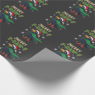 Merry F-Caw-F Funny Christmas Raven Crow Santa  Wrapping Paper