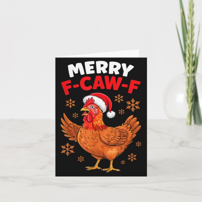 Merry F-caw-f Funny Christmas Santa Chicken  Card (Front)