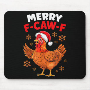 Merry F-caw-f Funny Christmas Santa Chicken  Mouse Mat