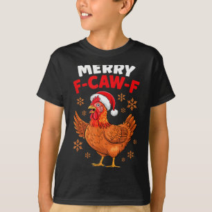 Merry F-caw-f Funny Christmas Santa Chicken  T-Shirt