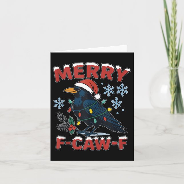 Merry F-caw-f Raven Funny Meme Crow Christmas Adul Card (Front)