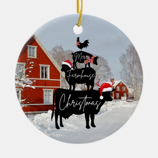 Merry Farmhouse Christmas, Farm Animals  Ceramic Tree Decoration (Front)