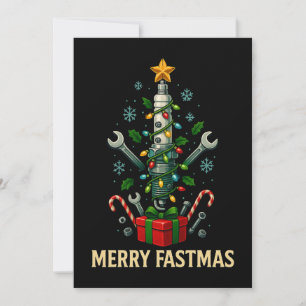 Merry Fastmas Spark Plug Christmas Tree Mechanic Holiday Card