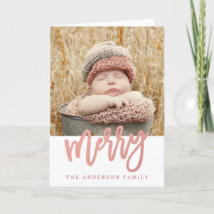 Merry Faux Rose Gold Foil Holiday 2 Photo Card