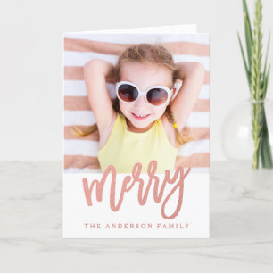 Merry Faux Rose Gold Foil   Holiday Photo Card