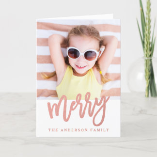 Merry Faux Rose Gold Foil | Holiday Photo Card