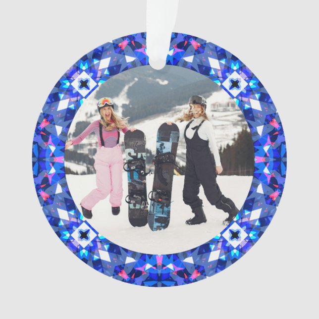 Merry Festive Blue Christmas Photo Picture Frame Ornament (Front)