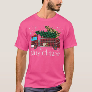 Merry Firefighter Christmas Tree Fire Truck Buffal T-Shirt