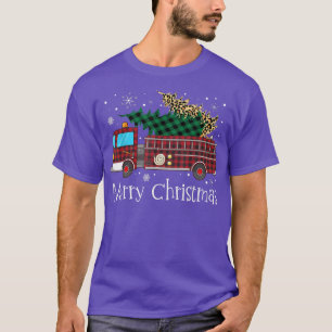 Merry Firefighter Christmas Tree Fire Truck Buffal T-Shirt