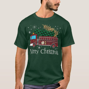 Merry Firefighter Christmas Tree Fire Truck Buffal T-Shirt