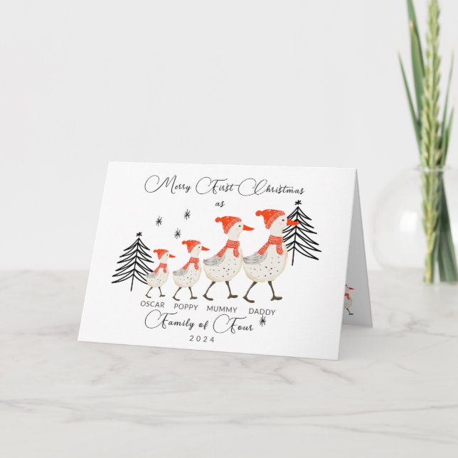 Merry First Christmas As Family Of Four Thank You Card (Front)