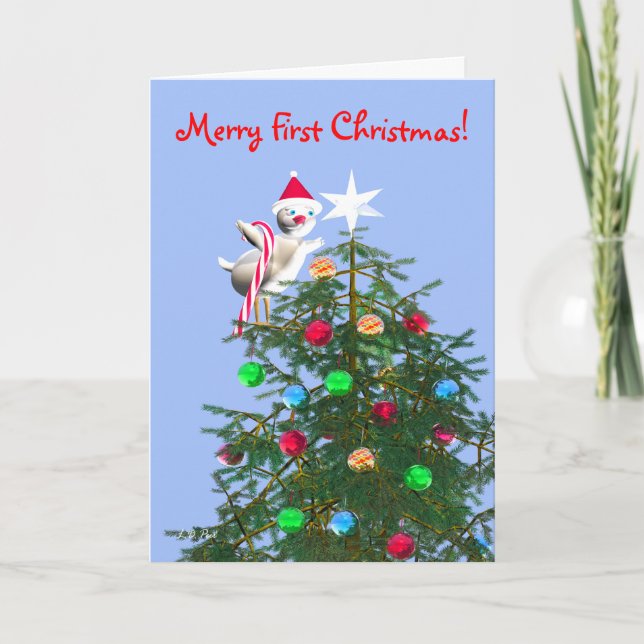 Merry First Christmas Baby Bird Holiday Card (Front)