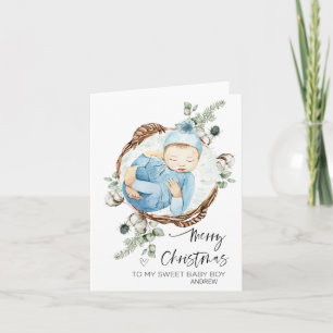 Merry First Christmas Baby Boy Son From Mum & Dad Card