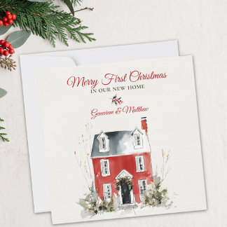 Merry First Christmas in Our New Home Watercolor Holiday Card