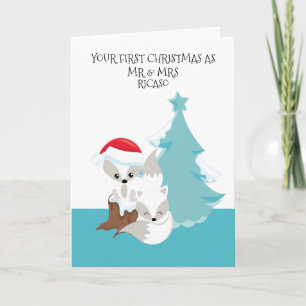 Merry First Married Christmas Cute Fox Couple Card