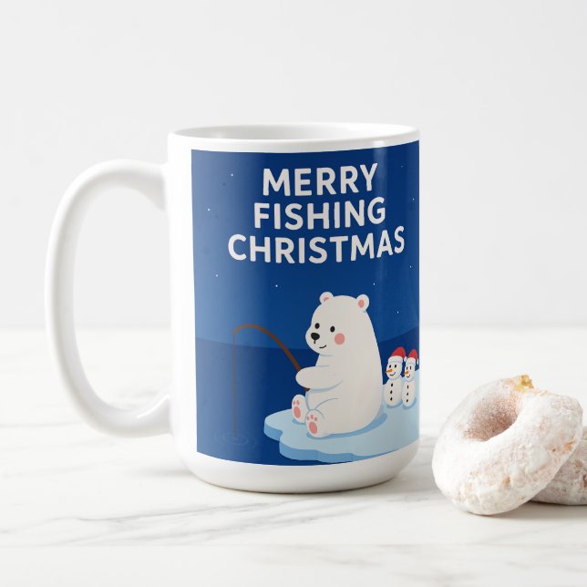 Merry Fishing Christmas – Cute Polar Bear&Snowmen Coffee Mug (With Donut)