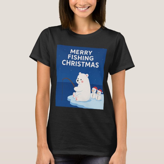 Merry Fishing Christmas – Cute Polar Bear&Snowmen T-Shirt (Front)