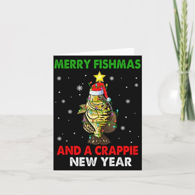 Merry Fishmas And A Crape New Year Fishing Funny X Card (Front)