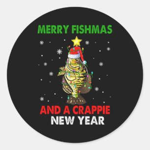Merry Fishmas And A Crape New Year Fishing Funny X Classic Round Sticker