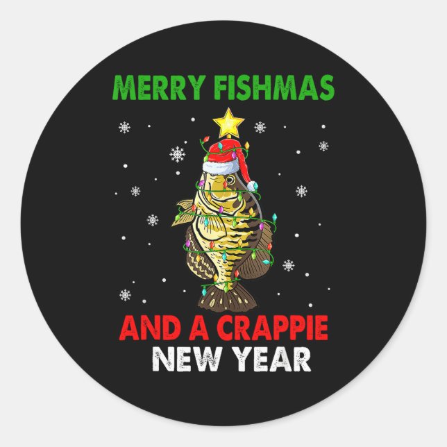 Merry Fishmas And A Crape New Year Fishing Funny X Classic Round Sticker (Front)