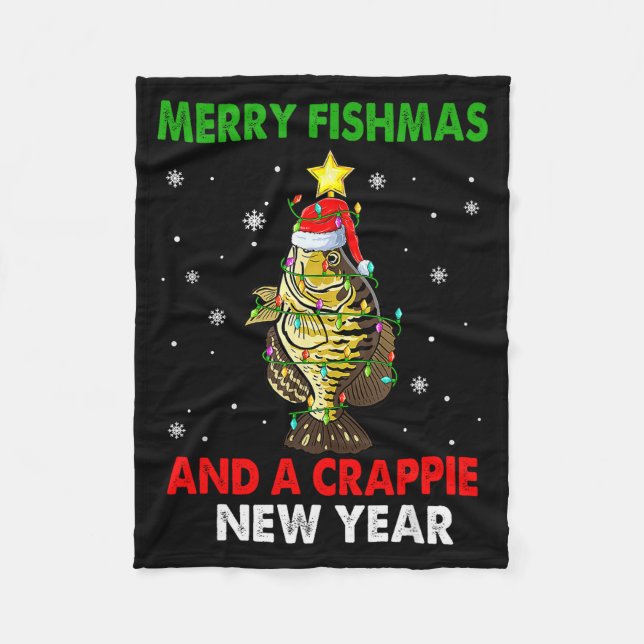 Merry Fishmas And A Crape New Year Fishing Funny X Fleece Blanket (Front)