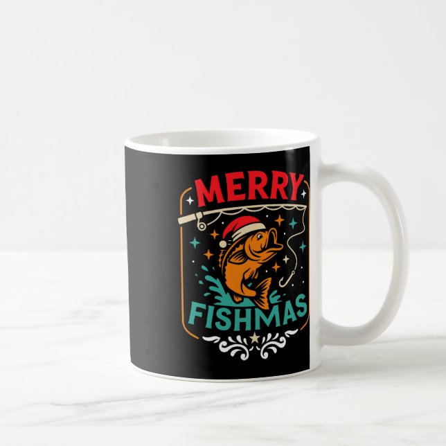 Merry Fishmas B Fish Christmas Ugly Sweater Xmas F Coffee Mug (Right)