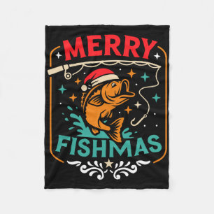 Merry Fishmas B Fish Christmas Ugly Sweater Xmas F Fleece Blanket