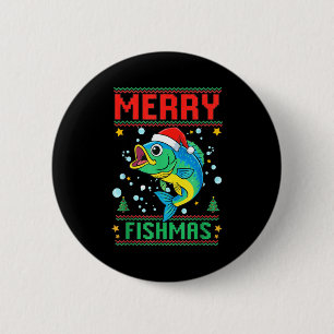 Merry Fishmas B Fish Fishing Christmas 6 Cm Round Badge
