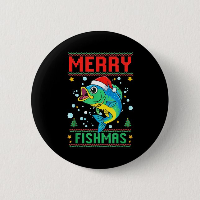 Merry Fishmas B Fish Fishing Christmas  6 Cm Round Badge (Front)