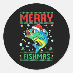 Merry Fishmas B Fish Fishing Christmas Classic Round Sticker