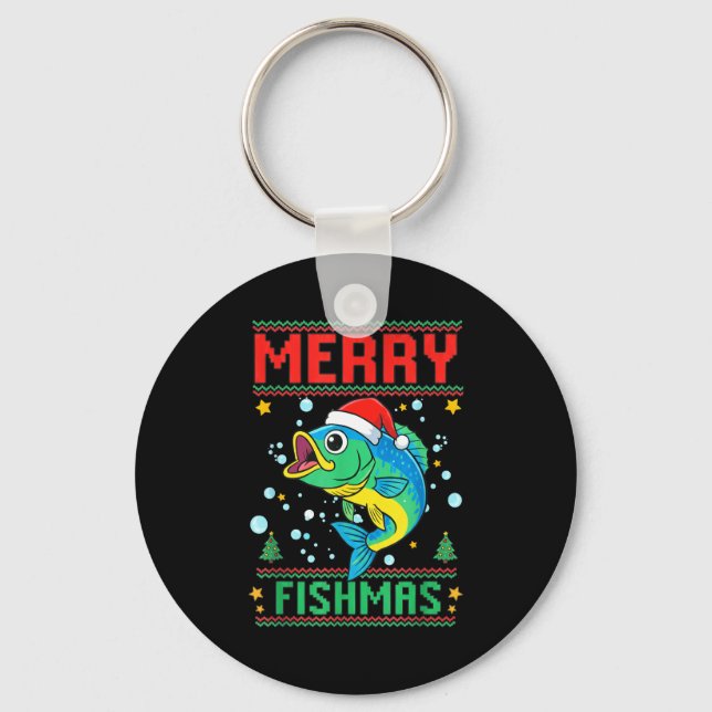 Merry Fishmas B Fish Fishing Christmas  Key Ring (Front)