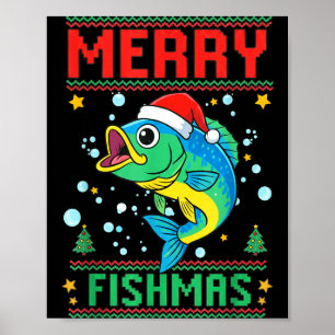 Merry Fishmas B Fish Fishing Christmas  Poster
