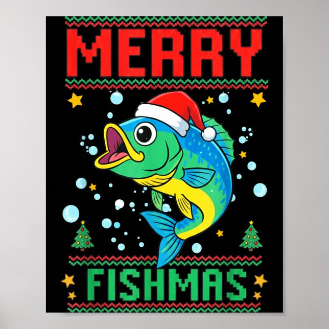 Merry Fishmas B Fish Fishing Christmas  Poster (Front)