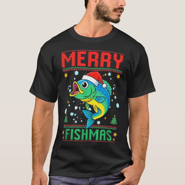 Merry Fishmas B Fish Fishing Christmas  T-Shirt (Front)