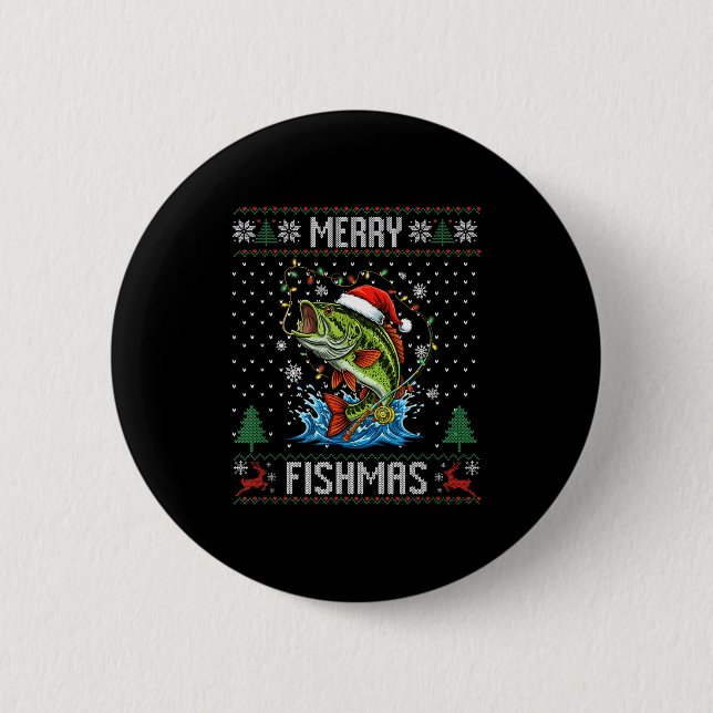 Merry Fishmas B Fish Fishing Christmas Ugly Sweate 6 Cm Round Badge (Front)