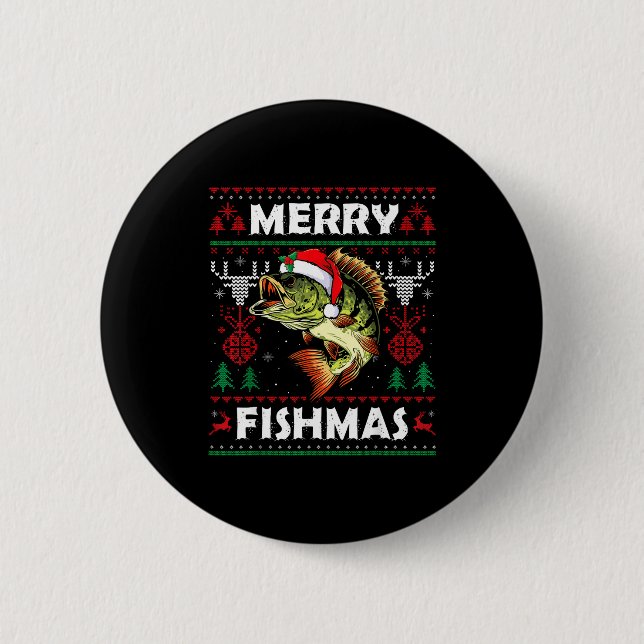 Merry Fishmas B Fish Fishing Christmas Ugly Sweate 6 Cm Round Badge (Front)