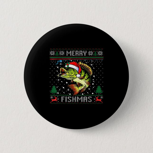 Merry Fishmas B Fish Fishing Christmas Ugly Sweate 6 Cm Round Badge (Front)