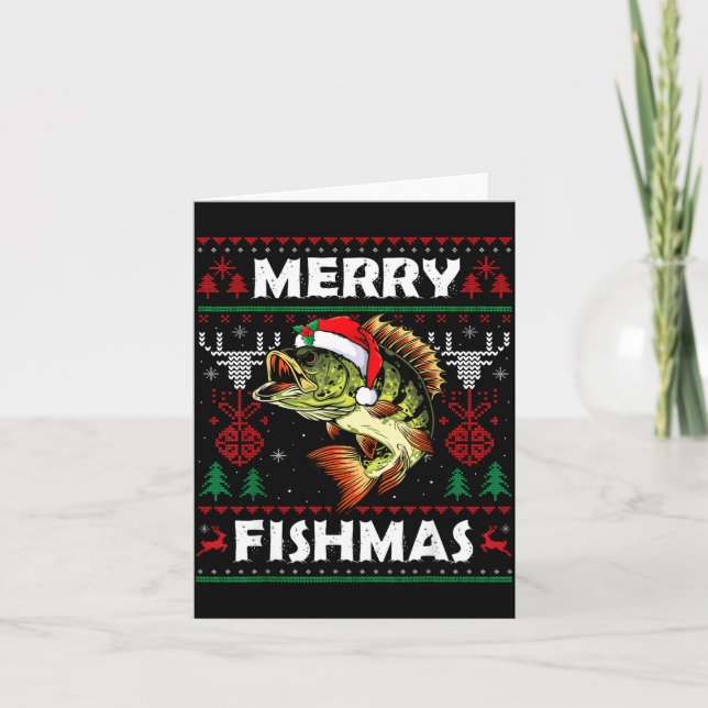 Merry Fishmas B Fish Fishing Christmas Ugly Sweate Card (Front)