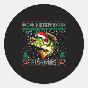 Merry Fishmas B Fish Fishing Christmas Ugly Sweate Classic Round Sticker