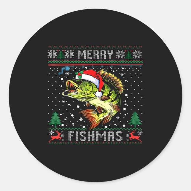 Merry Fishmas B Fish Fishing Christmas Ugly Sweate Classic Round Sticker (Front)