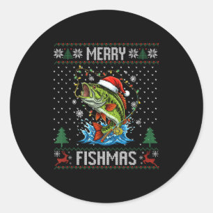 Merry Fishmas B Fish Fishing Christmas Ugly Sweate Classic Round Sticker