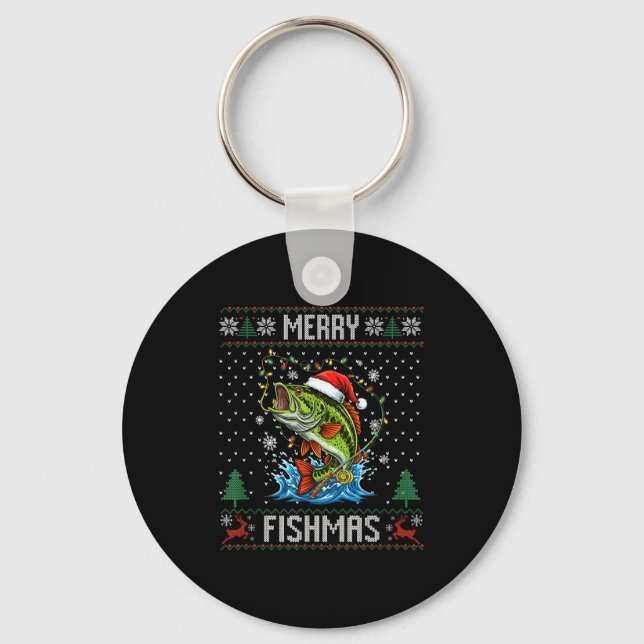 Merry Fishmas B Fish Fishing Christmas Ugly Sweate Key Ring (Front)