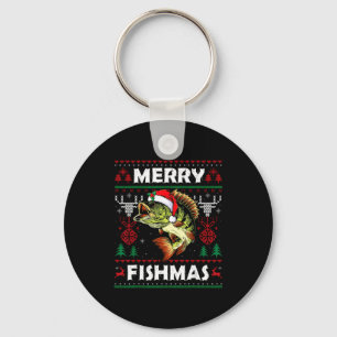 Merry Fishmas B Fish Fishing Christmas Ugly Sweate Key Ring