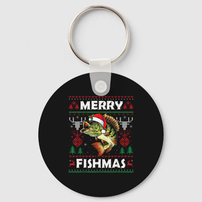 Merry Fishmas B Fish Fishing Christmas Ugly Sweate Key Ring (Front)