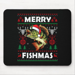 Merry Fishmas B Fish Fishing Christmas Ugly Sweate Mouse Mat