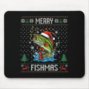 Merry Fishmas B Fish Fishing Christmas Ugly Sweate Mouse Mat