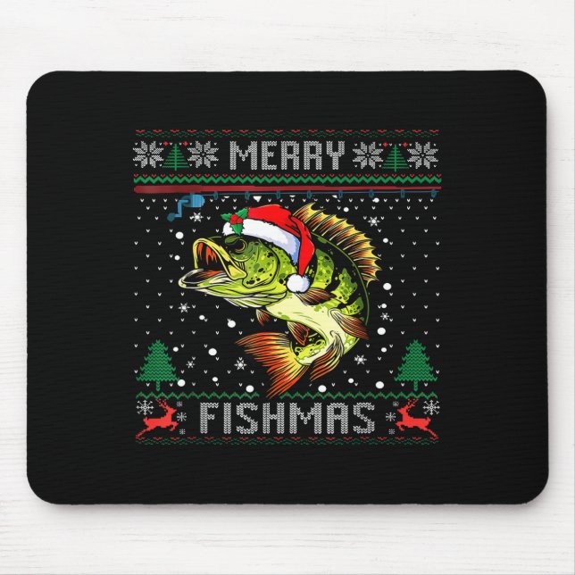 Merry Fishmas B Fish Fishing Christmas Ugly Sweate Mouse Mat (Front)