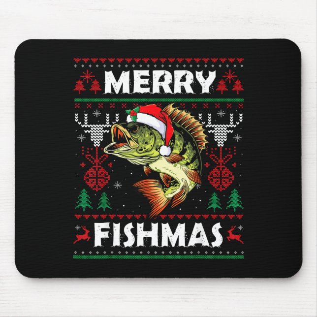 Merry Fishmas B Fish Fishing Christmas Ugly Sweate Mouse Mat (Front)