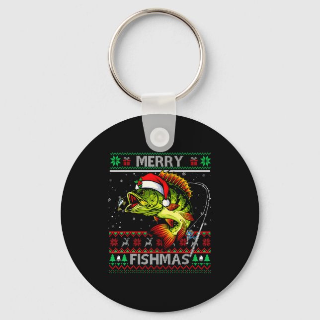 Merry Fishmas B Fish Fishing Christmas Ugly Xmas  Key Ring (Front)