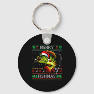 Merry Fishmas B Fish Fishing Christmas Ugly Xmas Key Ring